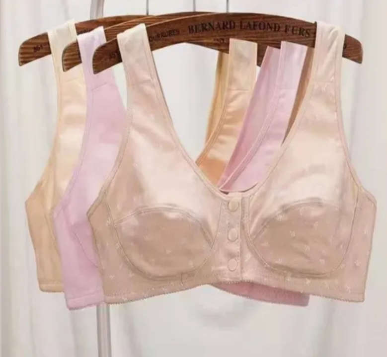 Comfortable Front Open Button Bra for Women - 3 Button Maternity Nursing Front Open Padded Non Wired Bra for Women